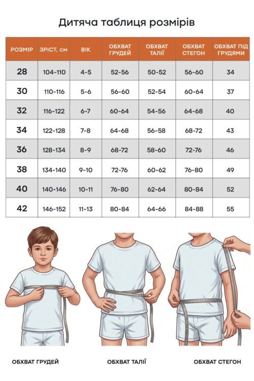 Дитяча таблиця розмірів TOTALFIT