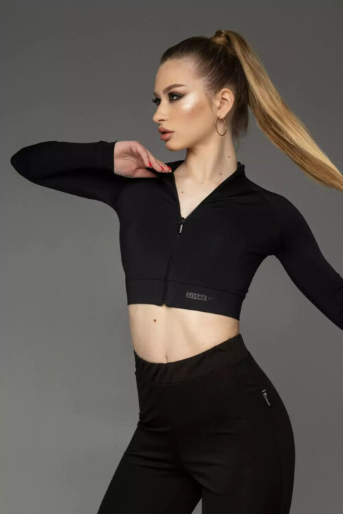 Класичний чорний топ з блискавкою та довгими рукавами TOTALFIT T44-C10